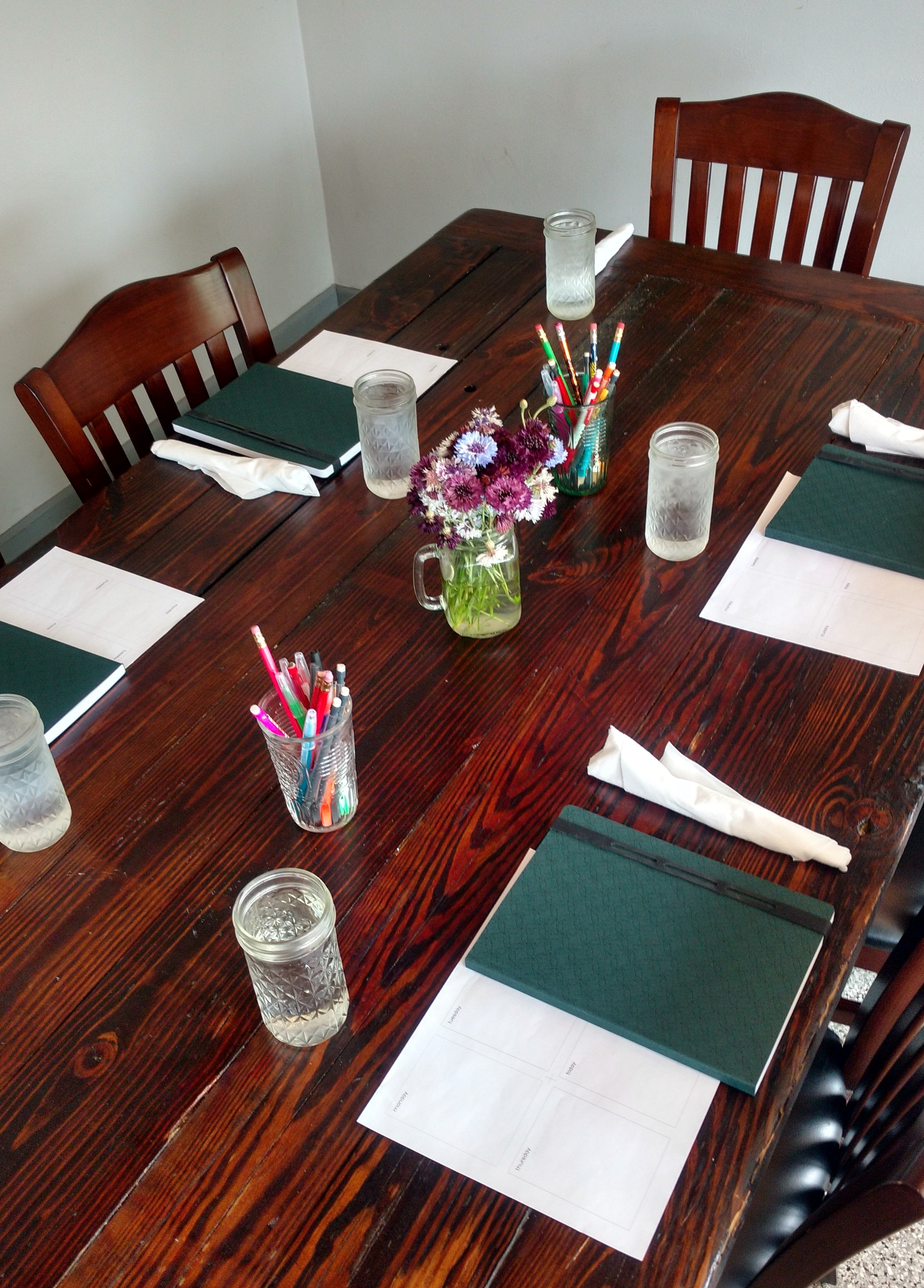 Table with Origami Day planning tools